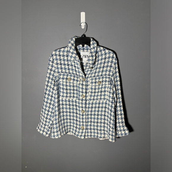 Zara Houndstooth Pearl Button Textured Shacket Womens Size Medium - Picture 2 of 4